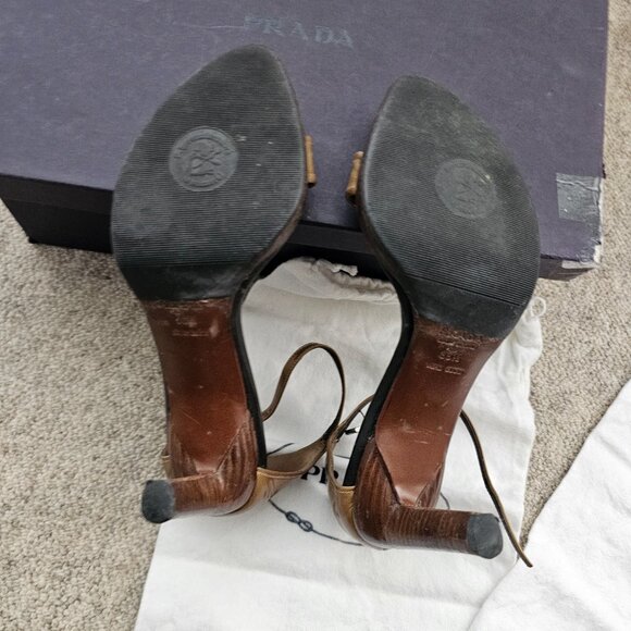 Prada VINTAGE Ankle Strap Heels Sandals Color Giunco Size EU 35.5 - Picture 7 of 16